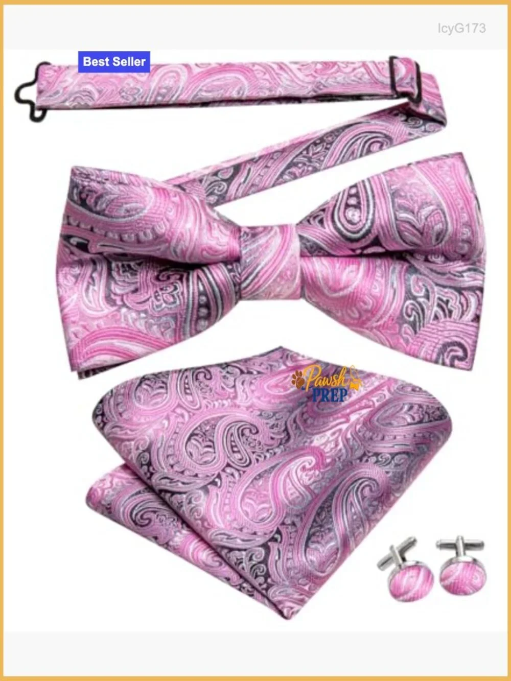 Men's Silk Bow Tie Set with Pocket Square for Wedding Business